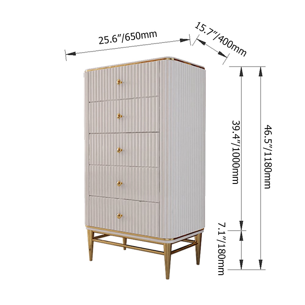650mm borst licht luxe zwart en goud dressoir met 5 lades Afbeelding met gewichten en afmetingen