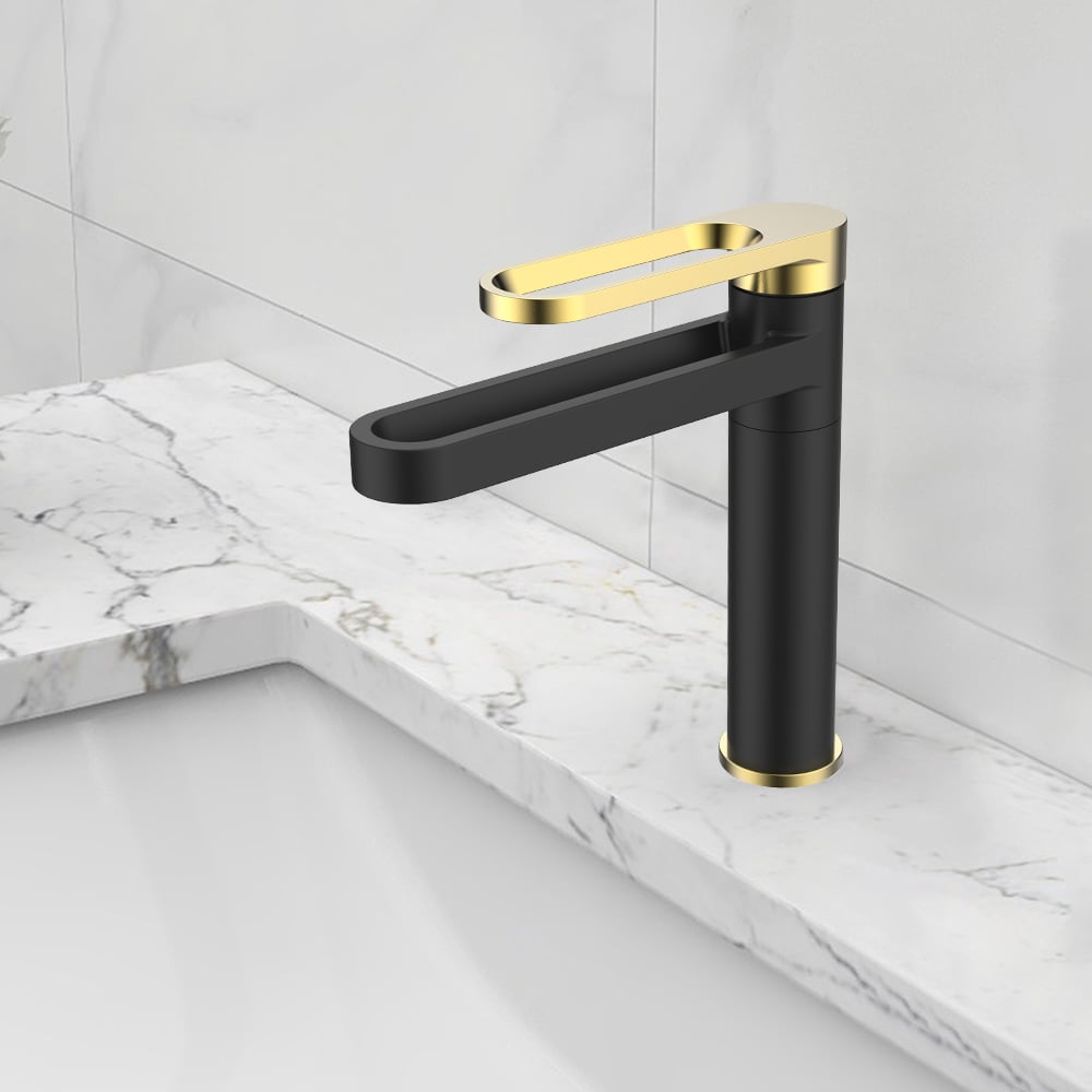 Single Hollow Out Lever Bathroom Basin Tap Solid Brass window image