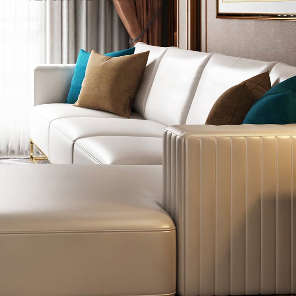 139" Modern Faux Leather L-Shape Sectional Corner Sofa Pillow Included window image