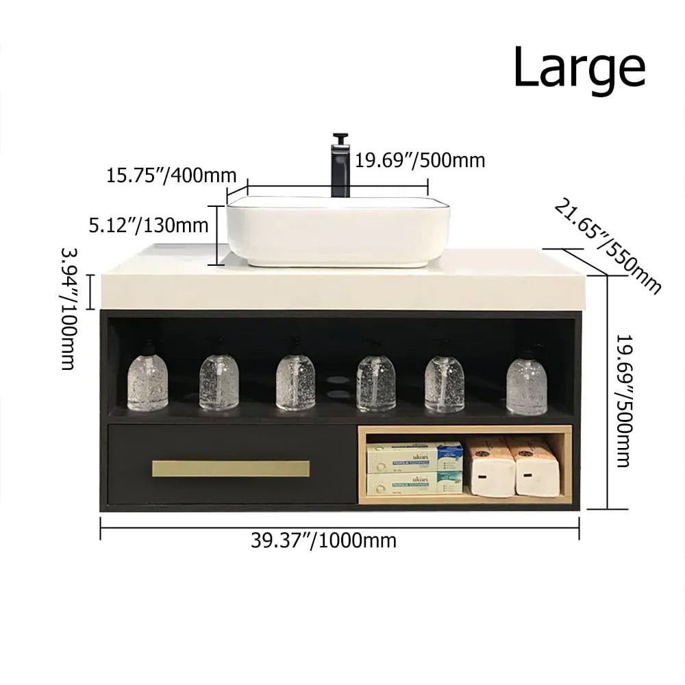 39.37" Modern Bathroom Vanity Floating Bathroom Cabinet with Ceramic Vessel Sink window image