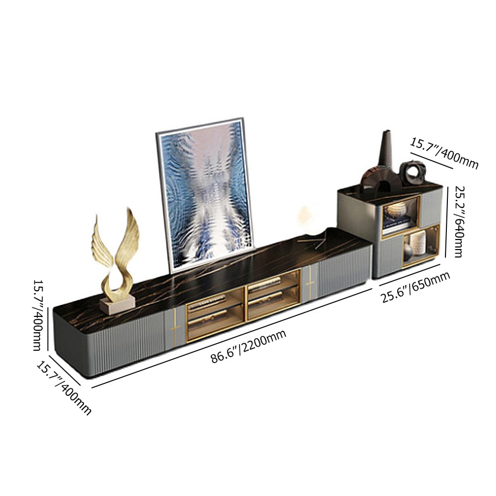 86.6" Modern LED Light TV Stand Set with Side Cabinet Chest Media Console Set of 2
