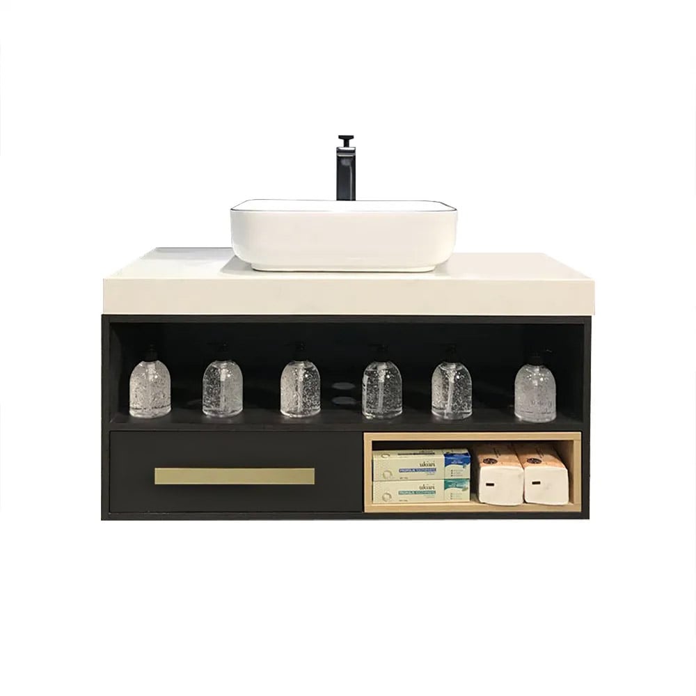 39.37" Modern Bathroom Vanity Floating Bathroom Cabinet with Ceramic Vessel Sink window image