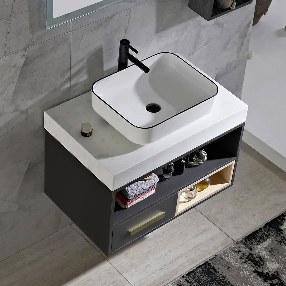 39.37" Modern Bathroom Vanity Floating Bathroom Cabinet with Ceramic Vessel Sink window image