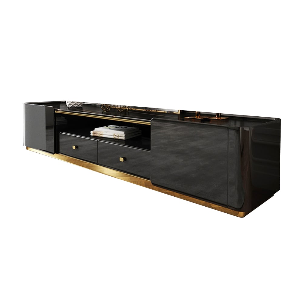 78.7" Modern Black TV Stand Sintered Stone Top Storage Media Console window image