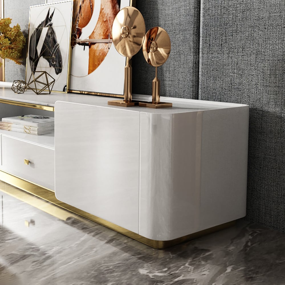 78.7" Modern White TV Stand Sintered Stone Top Storage Media Console window image