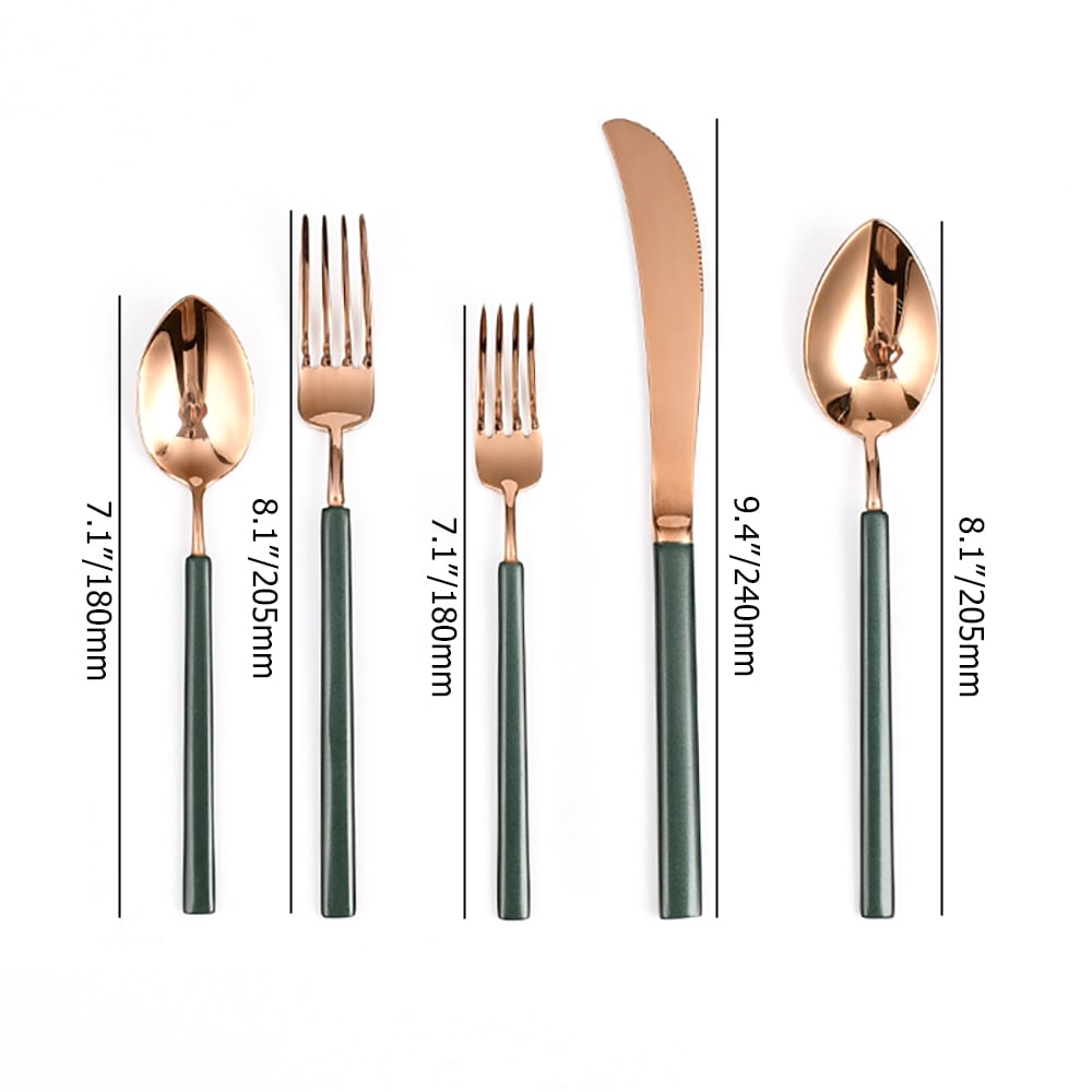 40 Pieces Stainless Steel Flatware Set in Vintage Green & Gold, Service for 8 window image