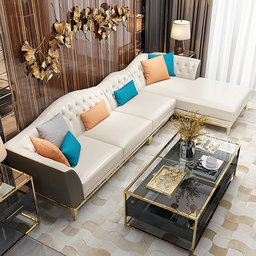 3570mm L-Shaped Sectional Sofa Faux Leather Corner Sofa Pillow Included window image