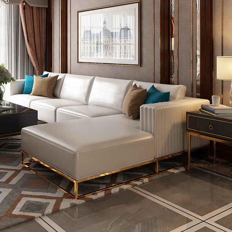 139" Modern Faux Leather L-Shape Sectional Corner Sofa Pillow Included window image