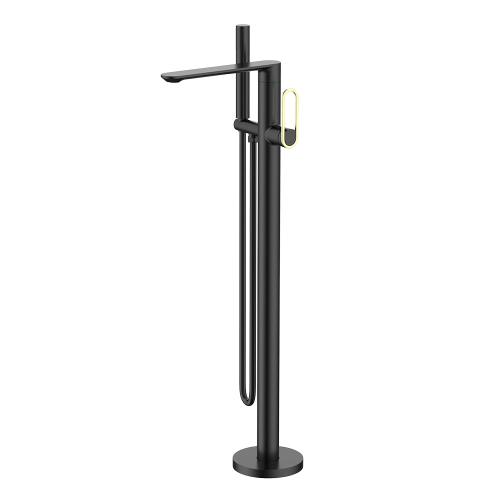Single Hollow Out Handle Freestanding Bathtub Faucet with Handheld Shower window image