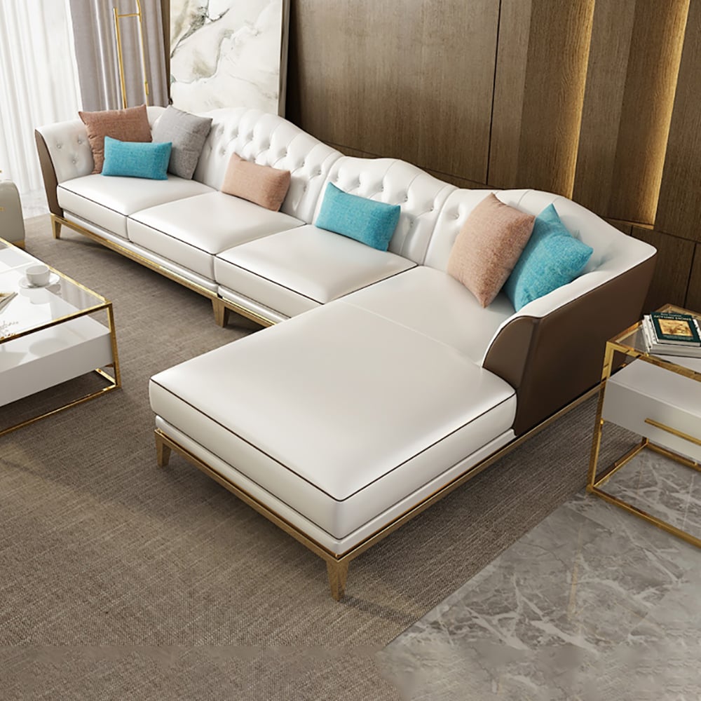 3570mm L-Shaped Sectional Sofa Faux Leather Corner Sofa Pillow Included window image