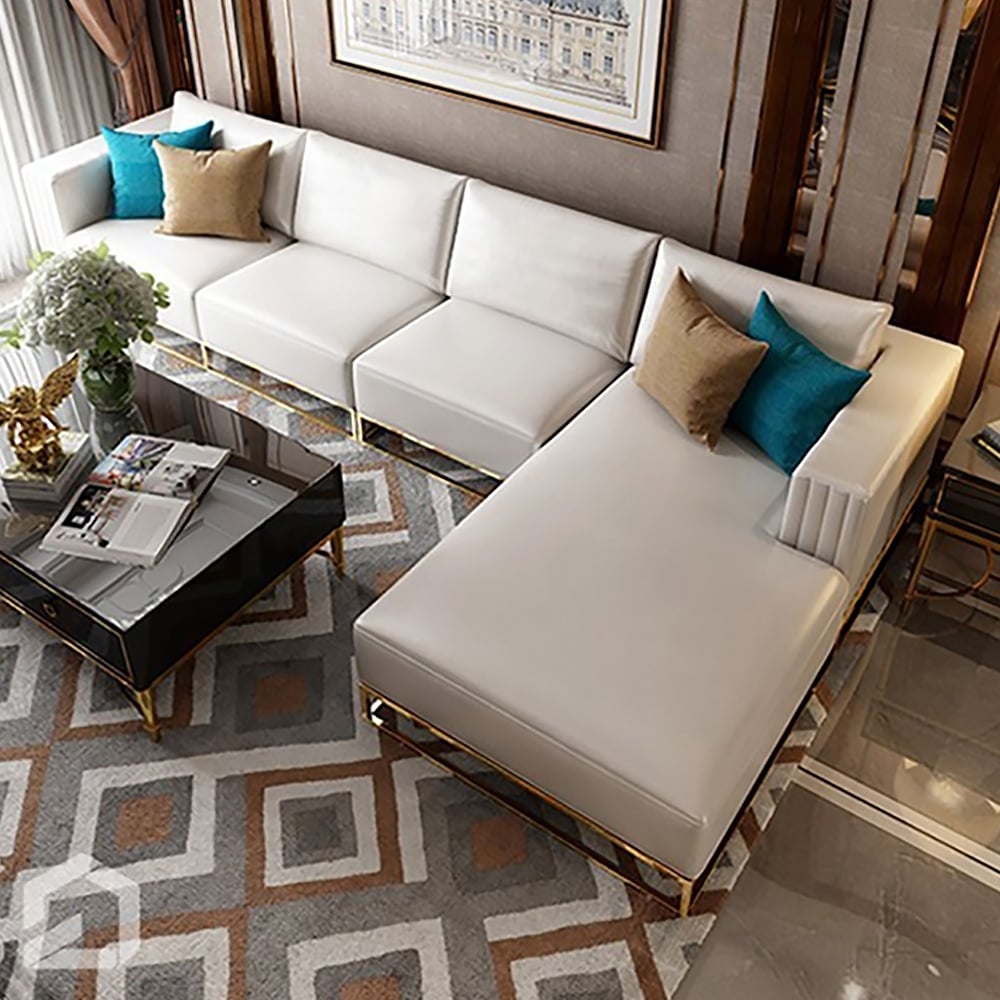 139" Modern Faux Leather L-Shape Sectional Corner Sofa Pillow Included window image