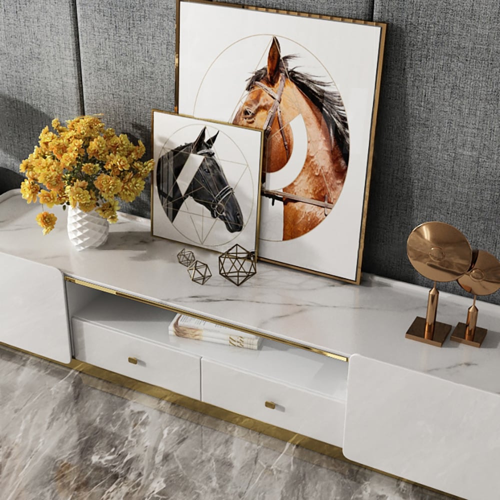 78.7" Modern White TV Stand Sintered Stone Top Storage Media Console window image