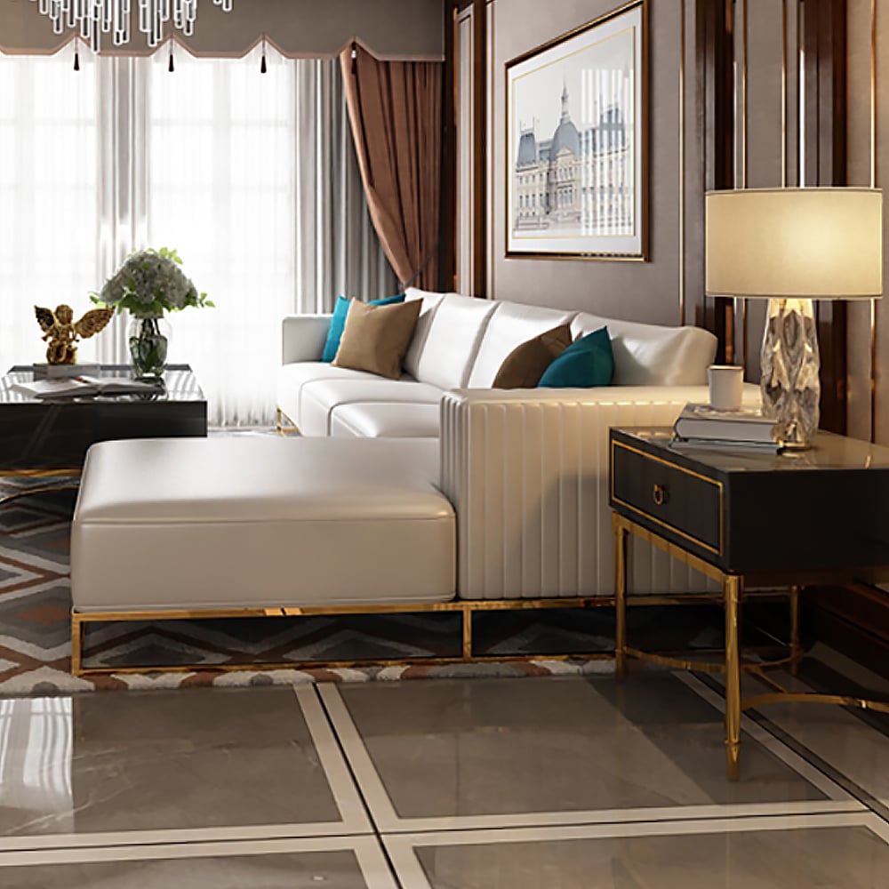 139" Modern Faux Leather L-Shape Sectional Corner Sofa Pillow Included window image