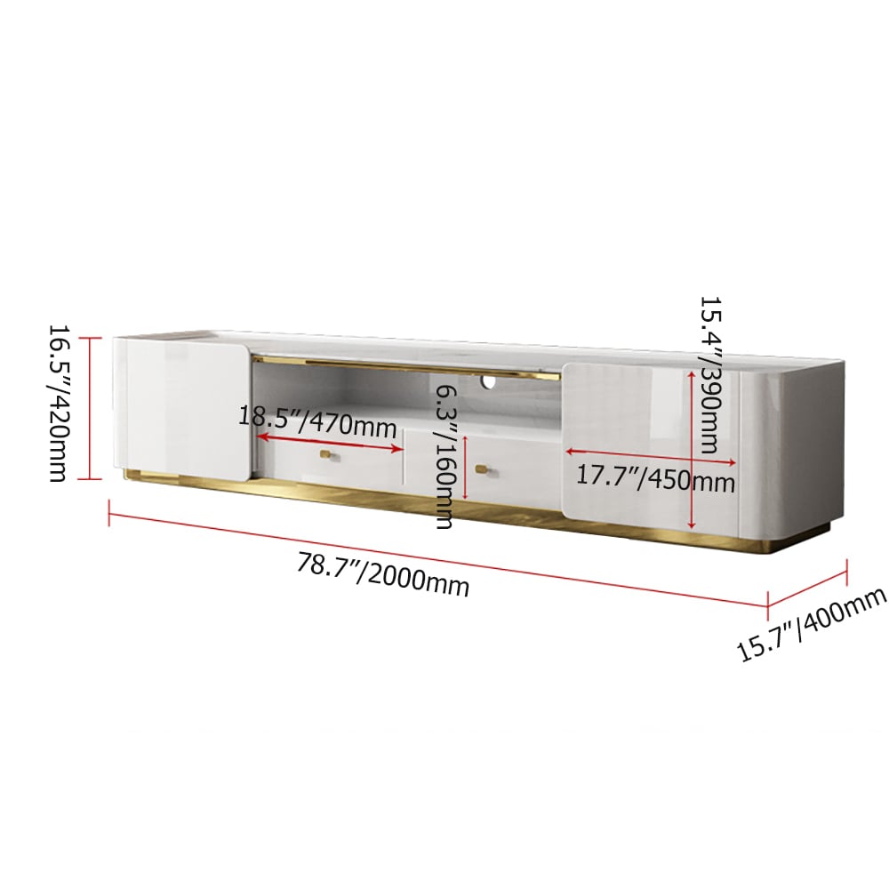 78.7" Modern Black TV Stand Sintered Stone Top Storage Media Console window image