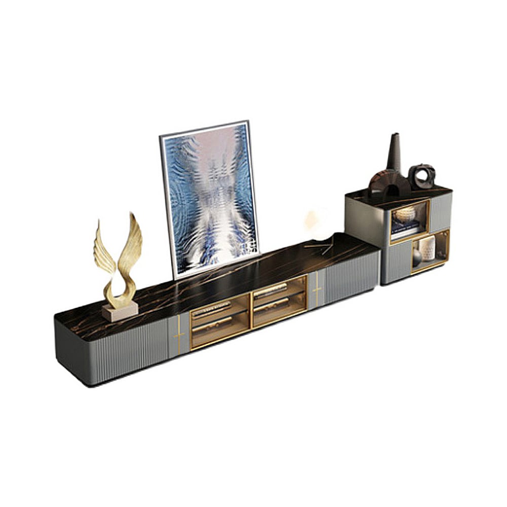 86.6" Modern LED Light TV Stand Set with Side Cabinet Chest Media Console Set of 2