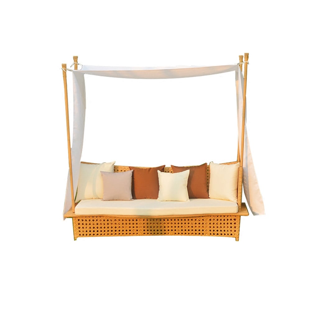 Canapé-lit de patio en rotin jaune avec support amovible et parasol image de fenêtre