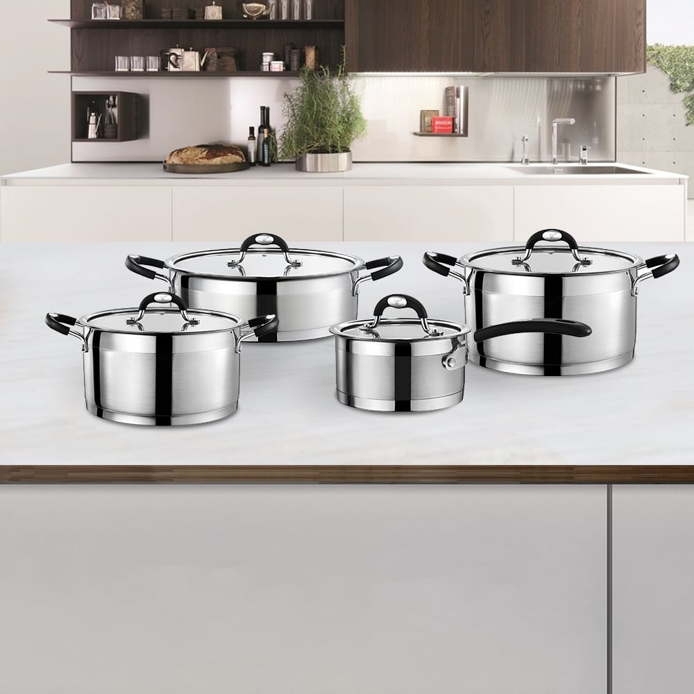 Lot de 8 batteries de cuisine tripliées à base de cuivre avec super conductivité thermique image de fenêtre