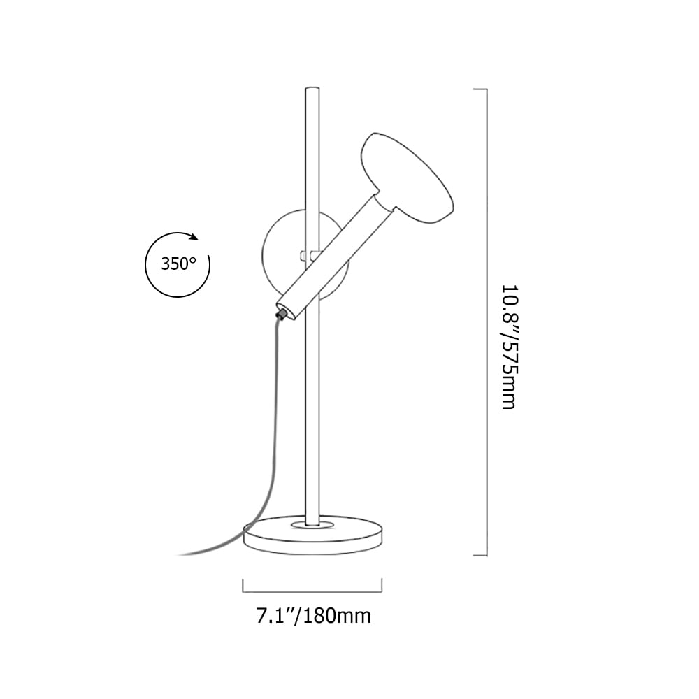 Postmodern Flashlight Shape Rotatable 350° Table Lamp Push-Button Switch weights dimensions image