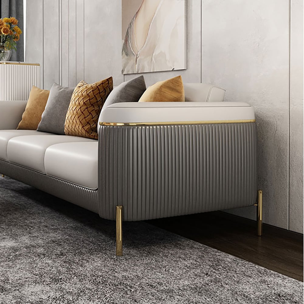 3-Seater Luxury Faux Leather Sofa with 4 Legs Stainless Steel Frame in Gold Finish window image