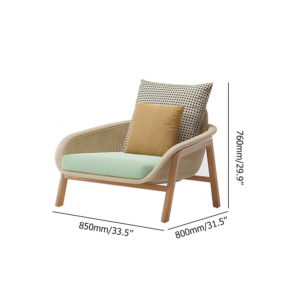 Patio Accent Chair with Polka Dots Pillow Cushion in Solid Wood Legs window image