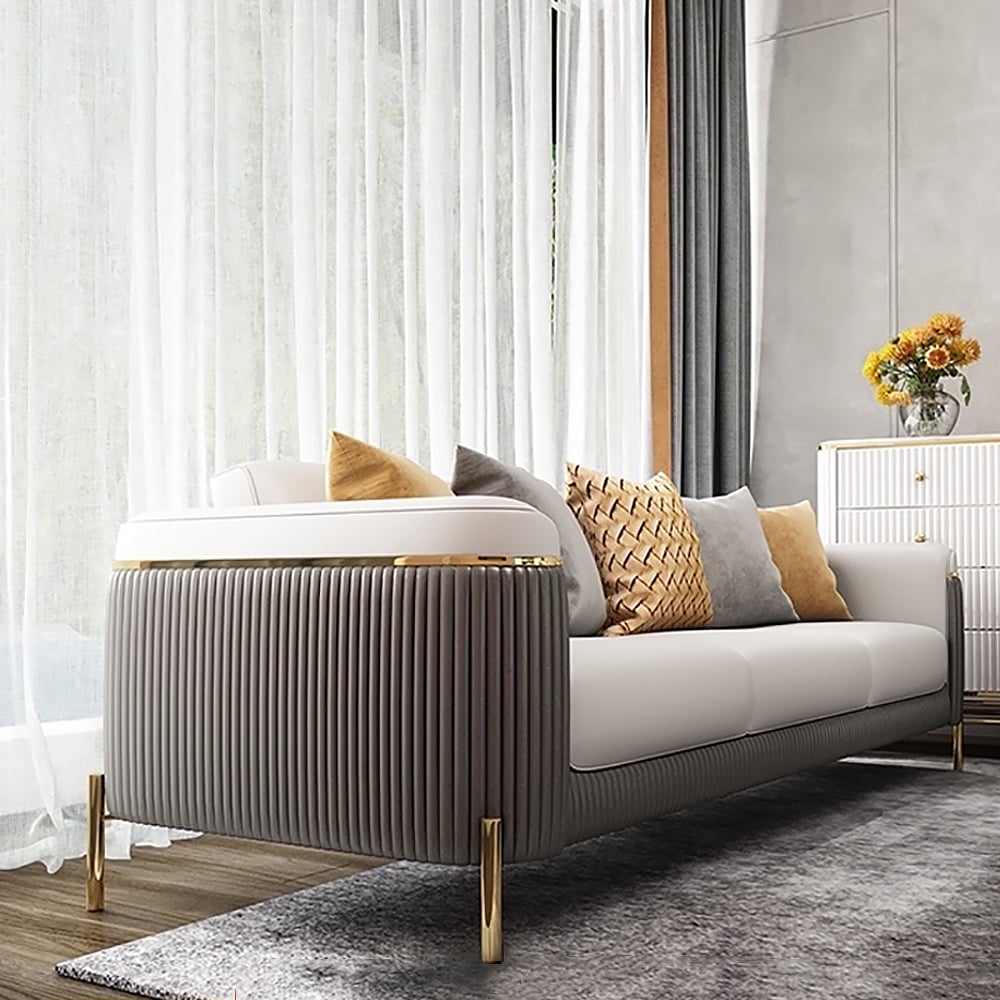 3-Seater Luxury Faux Leather Sofa with 4 Legs Stainless Steel Frame in Gold Finish window image