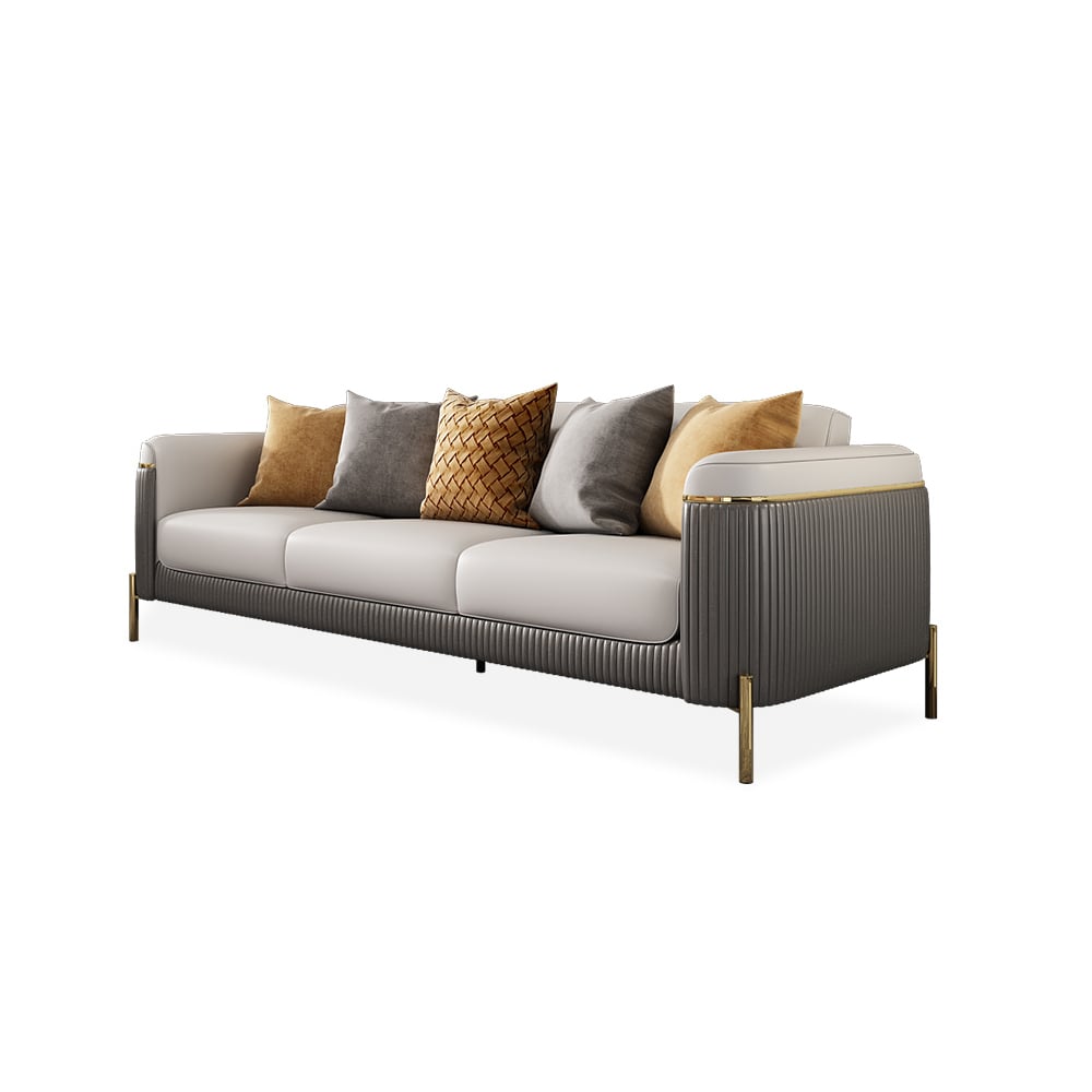 3-Seater Luxury Faux Leather Sofa with 4 Legs Stainless Steel Frame in Gold Finish window image