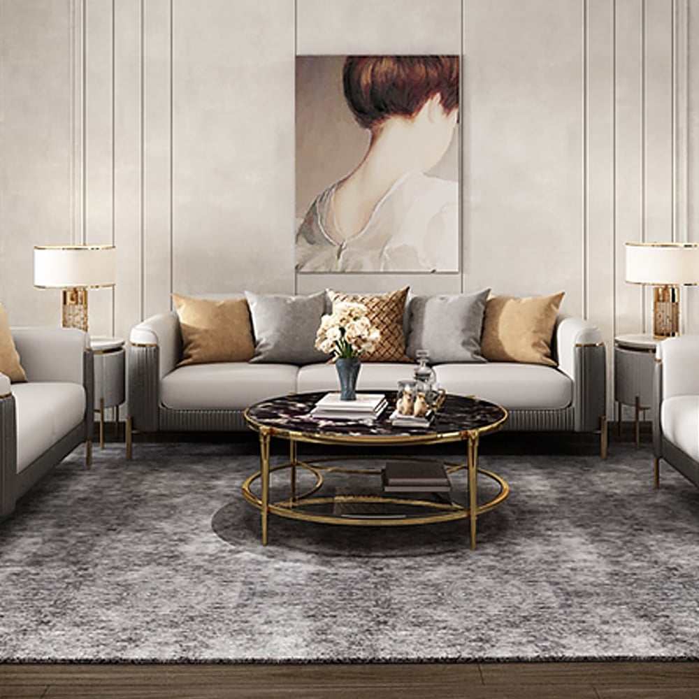 3-Seater Luxury Faux Leather Sofa with 4 Legs Stainless Steel Frame in Gold Finish window image