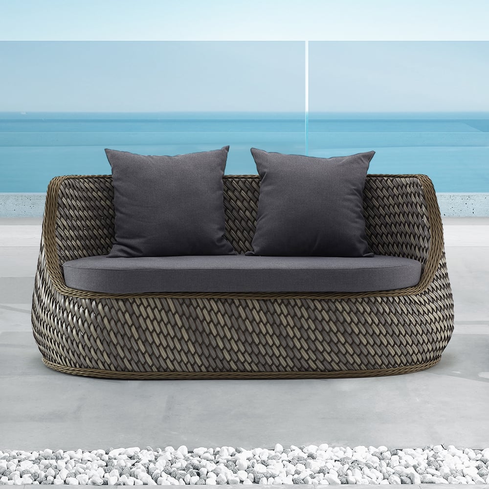 1450mm Dark Grey Outdoor Patio Rattan Loveseat with Cushions window image