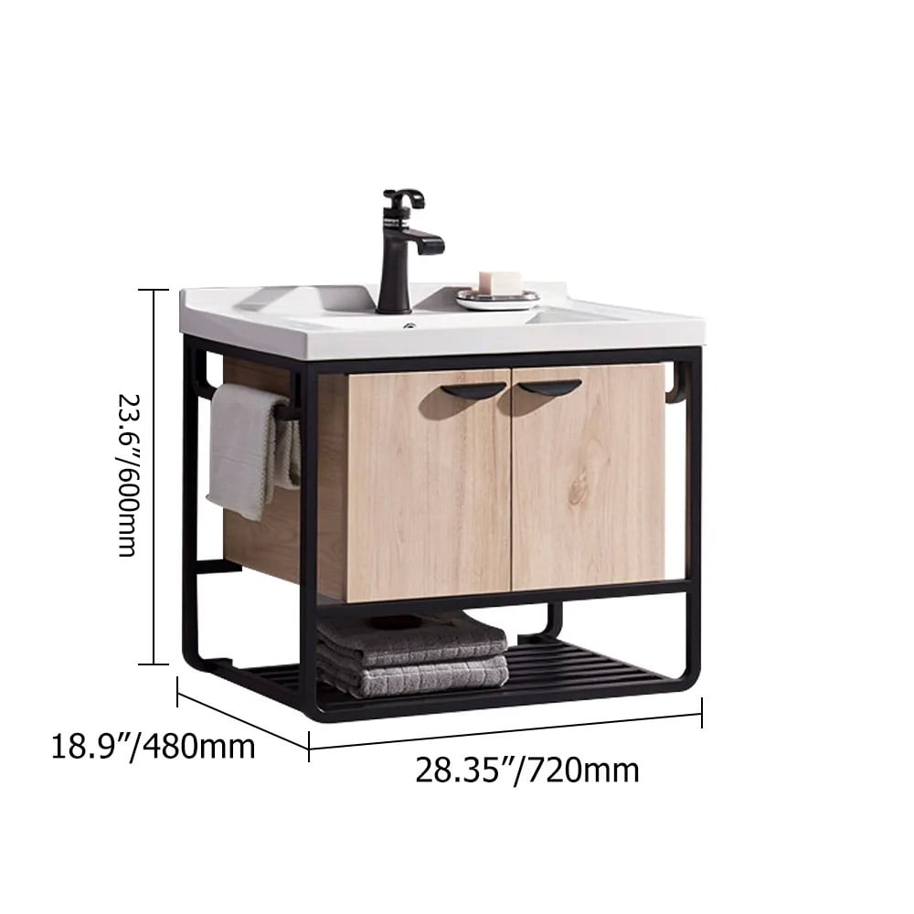 720mm Natural Floating Bathroom Vanity Integral Ceramic Undermount 2 Towel Hanging Rods window image