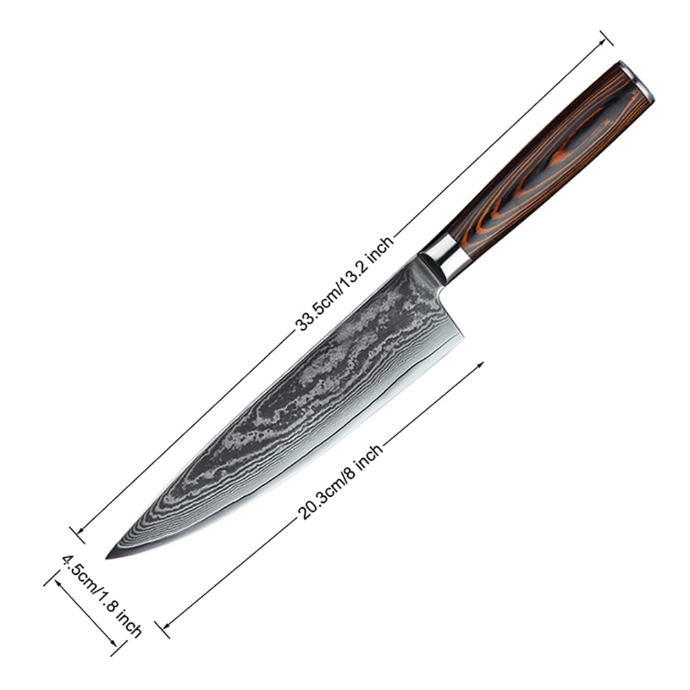 3 Pieces Knife Set Damascus Steel Knives with Wooden Handles