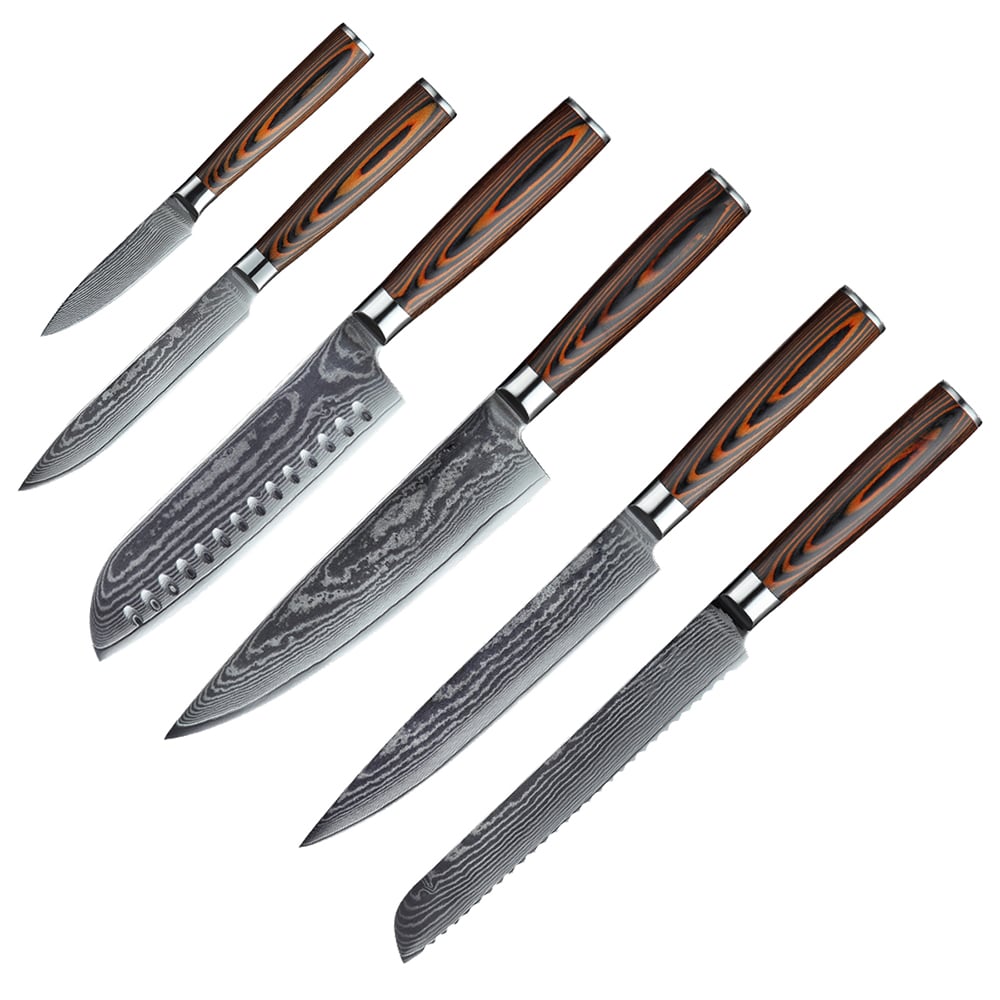 3 Pieces Knife Set Damascus Steel Knives with Wooden Handles