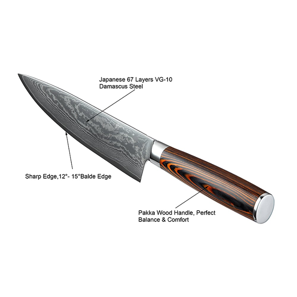 3 Pieces Knife Set Damascus Steel Knives with Wooden Handles