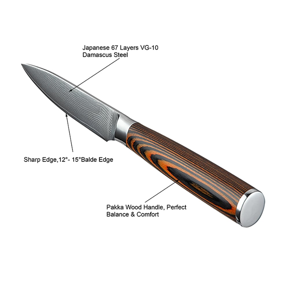 3 Pieces Knife Set Damascus Steel Knives with Wooden Handles