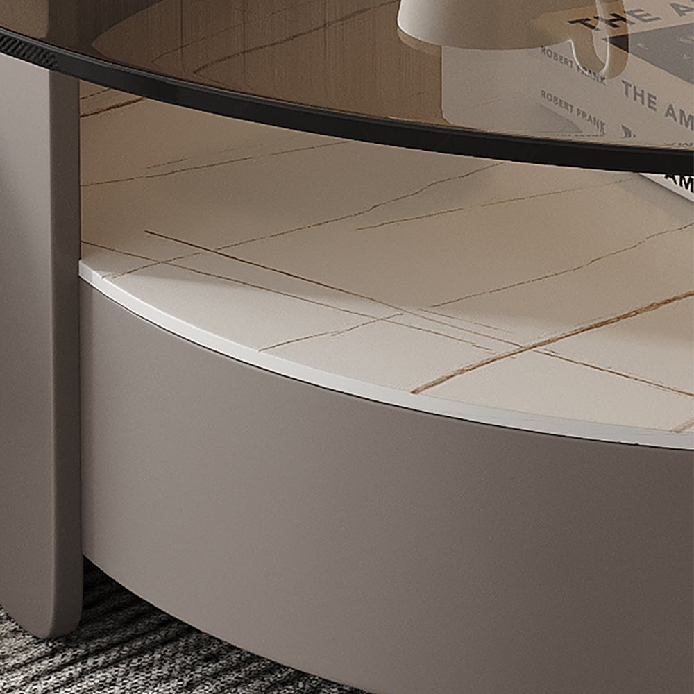 Modern Round Nesting Coffee Table Set Tempered Glass & Sintered Stone with 3 Stools window image