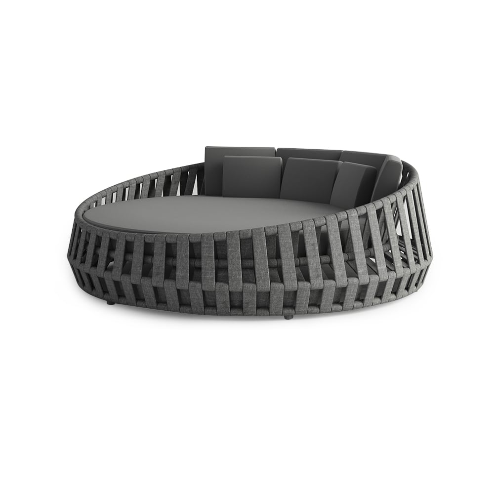 Canapé-lit d'extérieur rond gris en corde tressée anti-soleil avec coussin image de fenêtre