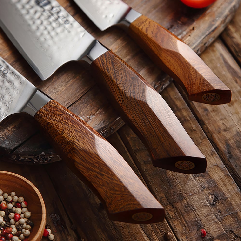 Ensemble de couteaux 3 pièces avec manche en bois de fer désert image de fenêtre