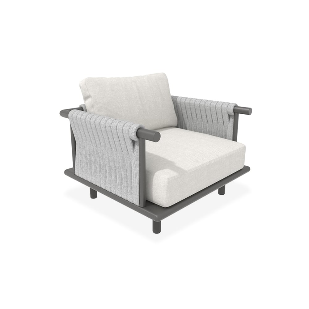 Chaise de patio moderne en fauteuil d'extérieur beige avec cadre en aluminium avec oreiller image de fenêtre