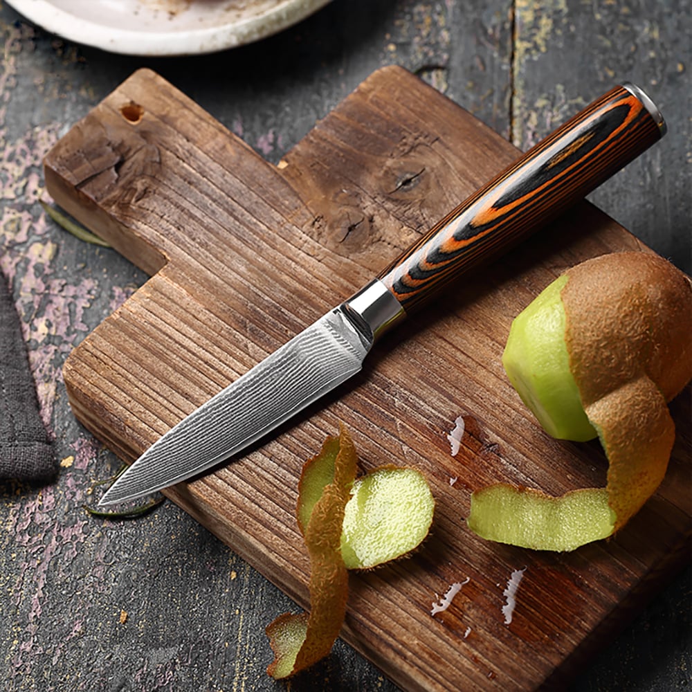 3 Pieces Knife Set Damascus Steel Knives with Wooden Handles