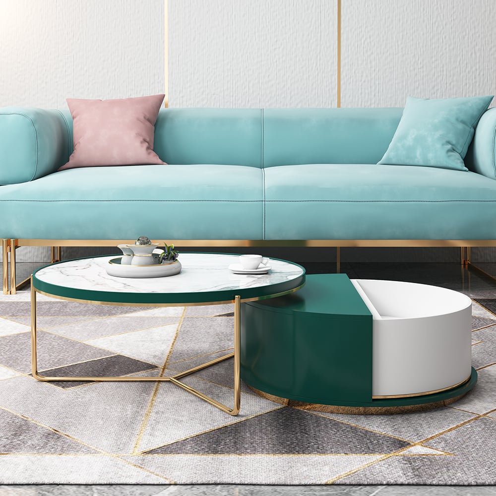 Modern Sintered Stone Top Coffee Table with Storage Round Nesting ...