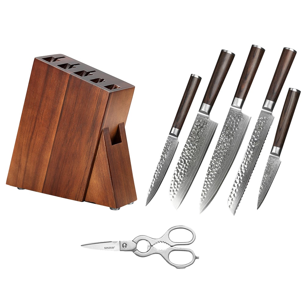 7 Pieces 67 Layers Damascus Knife Block Set with Knife Block and Scissor