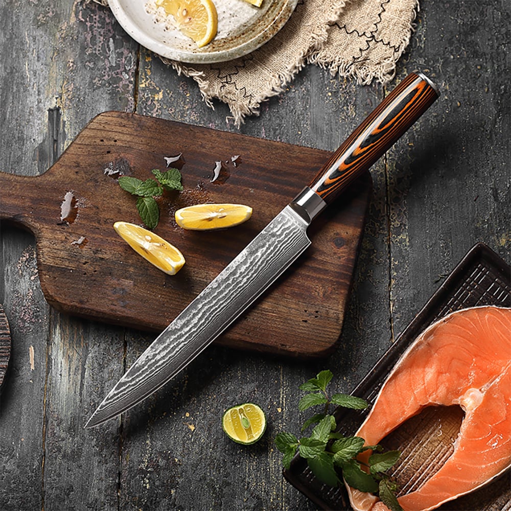 3 Pieces Knife Set Damascus Steel Knives with Wooden Handles