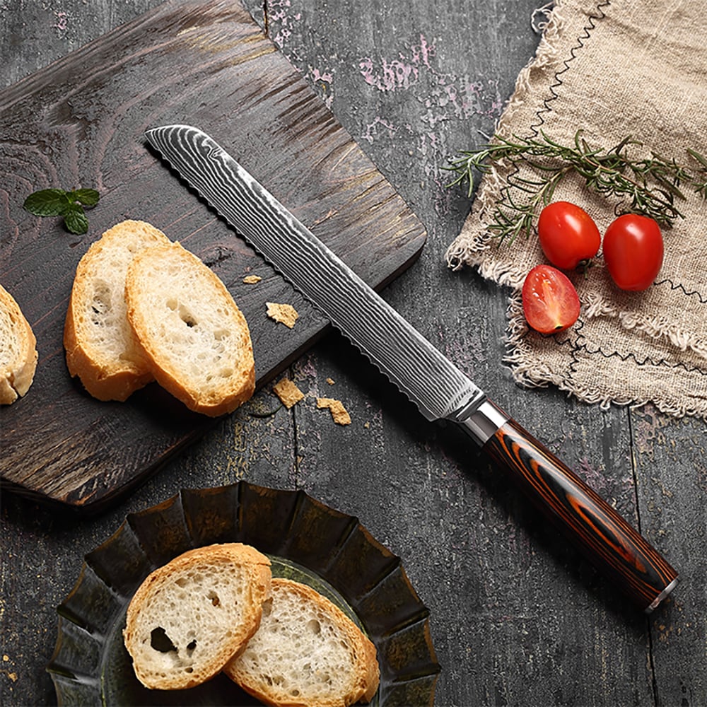 3 Pieces Knife Set Damascus Steel Knives with Wooden Handles