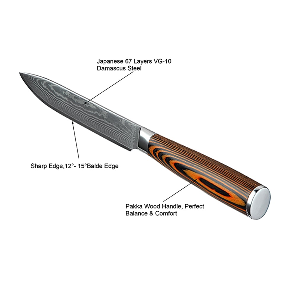 3 Pieces Knife Set Damascus Steel Knives with Wooden Handles