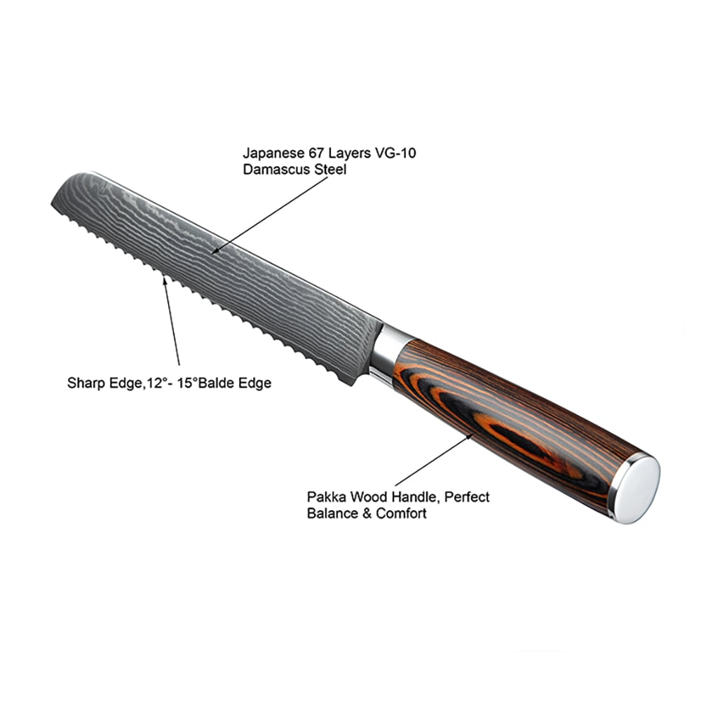 3 Pieces Knife Set Damascus Steel Knives with Wooden Handles