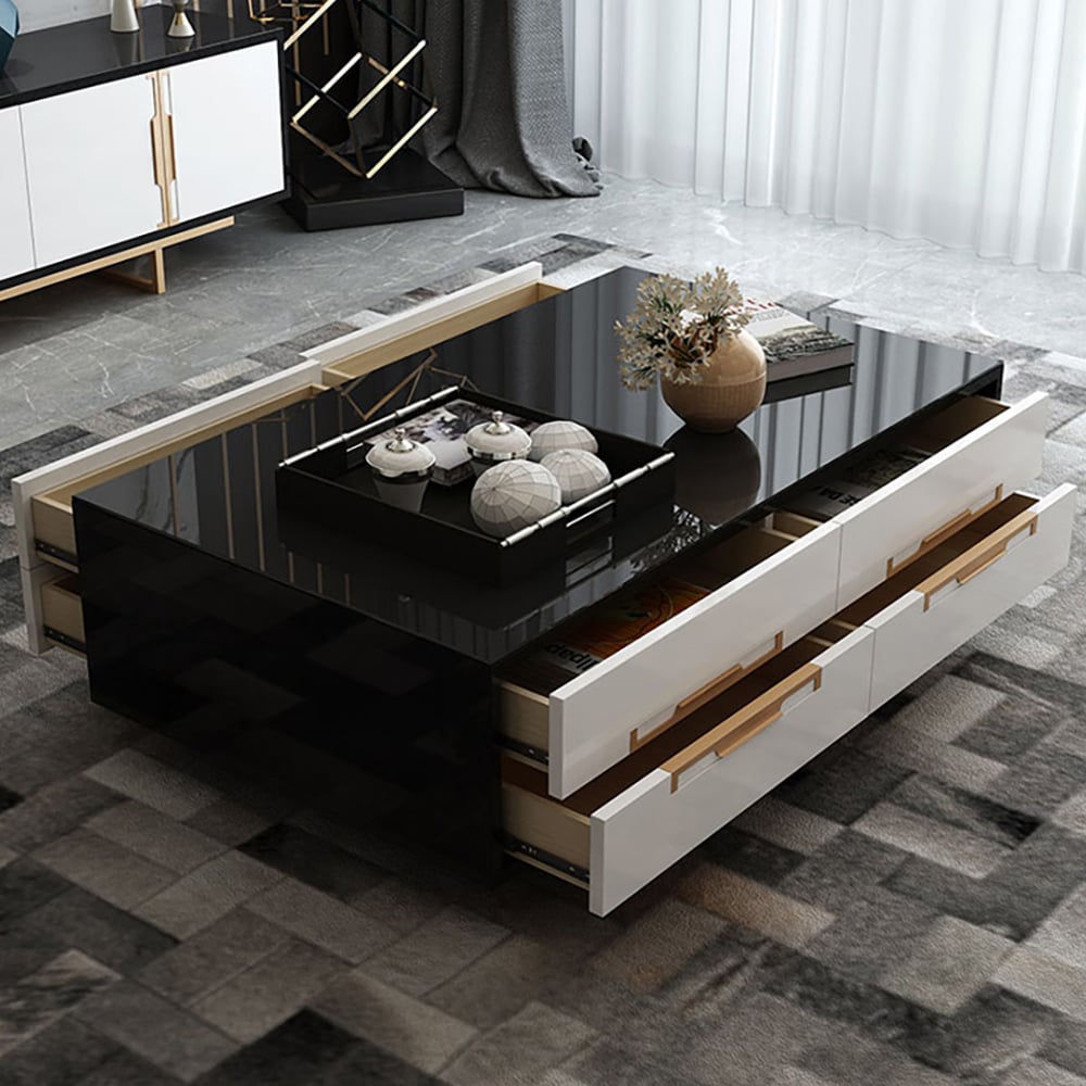 Modern White Tempered Glass Coffee Table TV Stand Storage Living Room Set of 2 window image