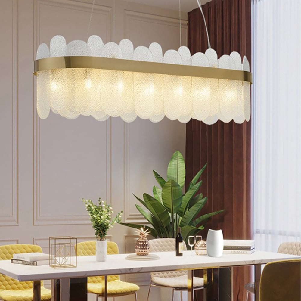 Modern 12-Light Tiered Clear Glass Island Light with Oval Frame window image