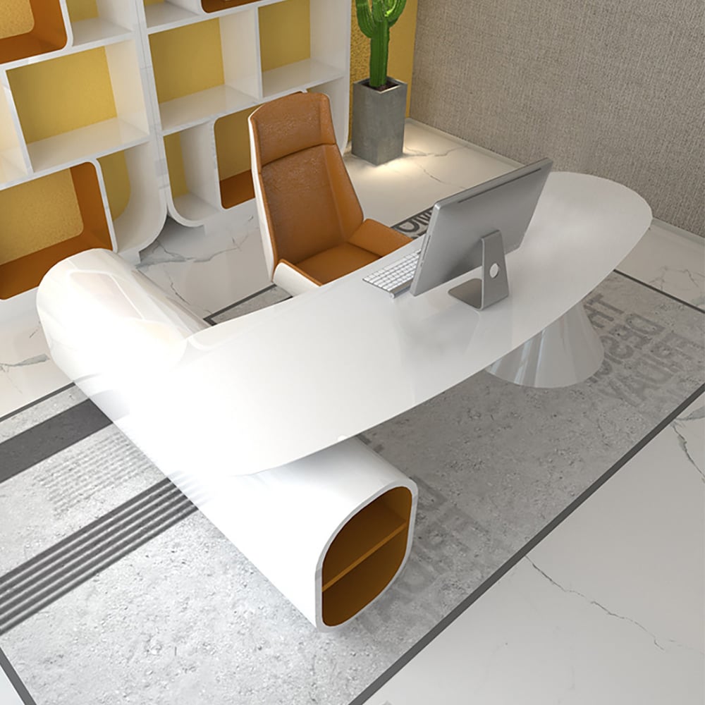 Bureau de bureau exécutif créatif en forme de L blanc moderne 1800 mm, main droite image de fenêtre