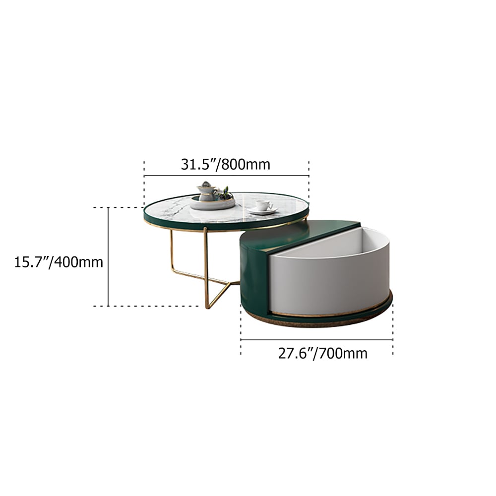 Modern Sintered Stone Top Coffee Table with Storage Round Nesting ...