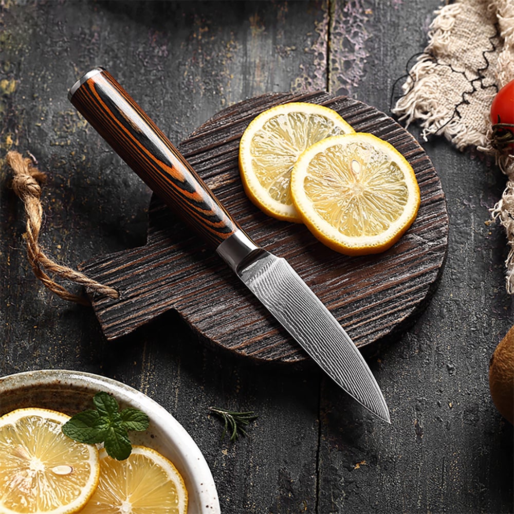 3 Pieces Knife Set Damascus Steel Knives with Wooden Handles
