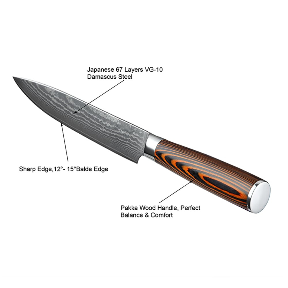 3 Pieces Knife Set Damascus Steel Knives with Wooden Handles